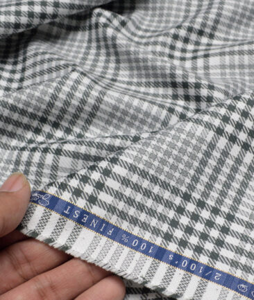 Vercelli Italy 2 Ply 100's Supima Cotton Checks Shirting Fabric (White and Green)
