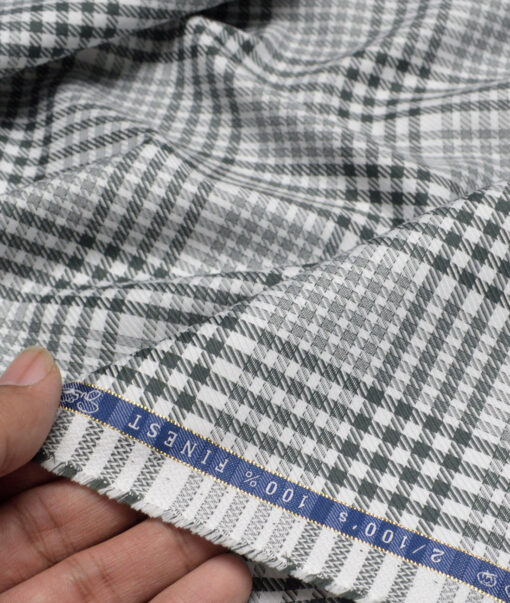 Vercelli Italy 2 Ply 100's Supima Cotton Checks Shirting Fabric (White and Green)
