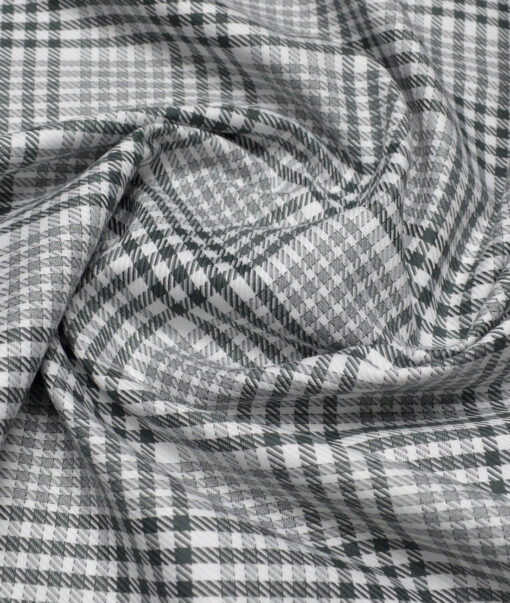 Vercelli Italy 2 Ply 100's Supima Cotton Checks Shirting Fabric (White and Green)