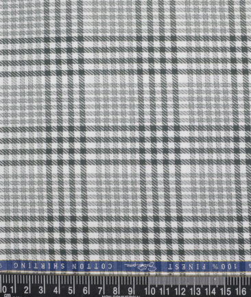 Vercelli Italy 2 Ply 100's Supima Cotton Checks Shirting Fabric (White and Green)