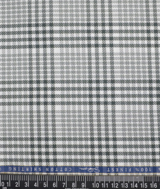 Vercelli Italy 2 Ply 100's Supima Cotton Checks Shirting Fabric (White and Green)