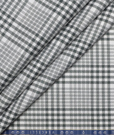 Vercelli Italy 2 Ply 100's Supima Cotton Checks Shirting Fabric (White and Green)