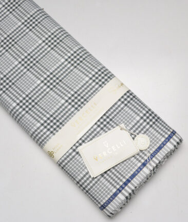 Vercelli Italy 2 Ply 100's Supima Cotton Checks Shirting Fabric (White and Green)