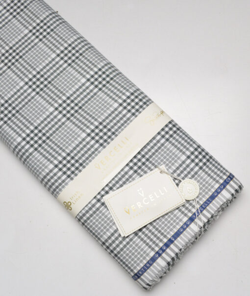 Vercelli Italy 2 Ply 100's Supima Cotton Checks Shirting Fabric (White and Green)