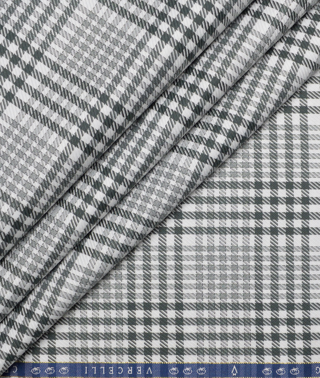 Vercelli Italy 2 Ply 100's Supima Cotton Checks Shirting Fabric (White and Green) Vercelli Italy 2 Ply 100's Supima Cotton Checks Shirting Fabric (White and Green)
