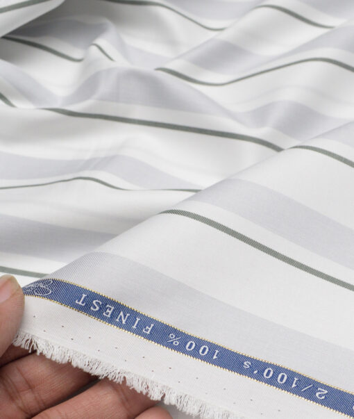 Vercelli Italy 2 Ply 100's Supima Cotton Striped Shirting Fabric (White & Green)