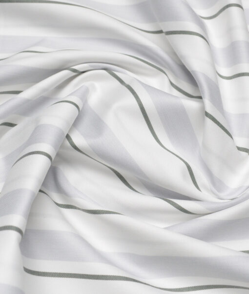 Vercelli Italy 2 Ply 100's Supima Cotton Striped Shirting Fabric (White & Green)