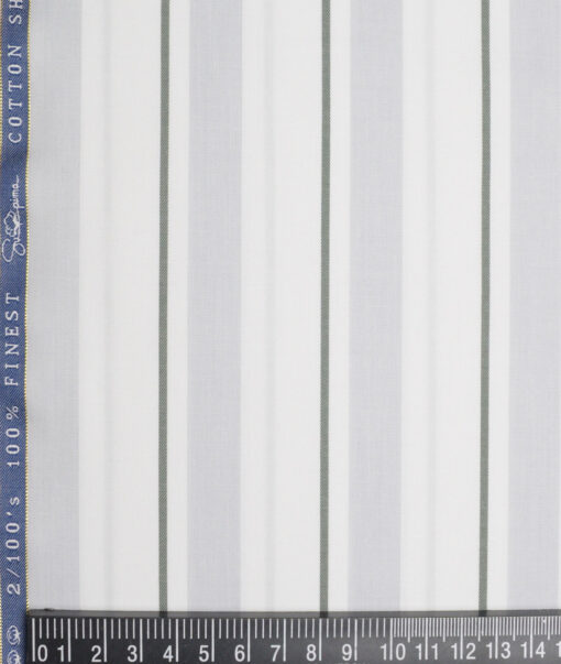 Vercelli Italy 2 Ply 100's Supima Cotton Striped Shirting Fabric (White & Green)