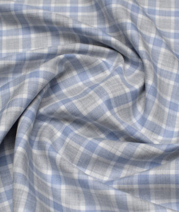 Vercelli Italy 2 Ply 100's Supima Cotton Checks Shirting Fabric (Grey & Blue)