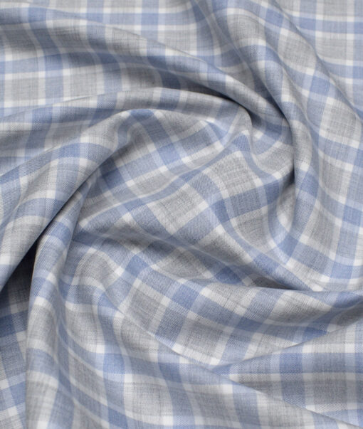 Vercelli Italy 2 Ply 100's Supima Cotton Checks Shirting Fabric (Grey & Blue)