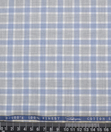 Vercelli Italy 2 Ply 100's Supima Cotton Checks Shirting Fabric (Grey & Blue)