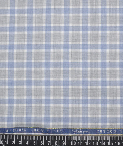 Vercelli Italy 2 Ply 100's Supima Cotton Checks Shirting Fabric (Grey & Blue)