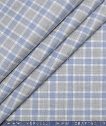 Vercelli Italy 2 Ply 100's Supima Cotton Checks Shirting Fabric (Grey & Blue)