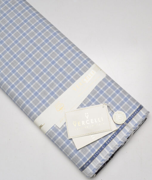Vercelli Italy 2 Ply 100's Supima Cotton Checks Shirting Fabric (Grey & Blue)