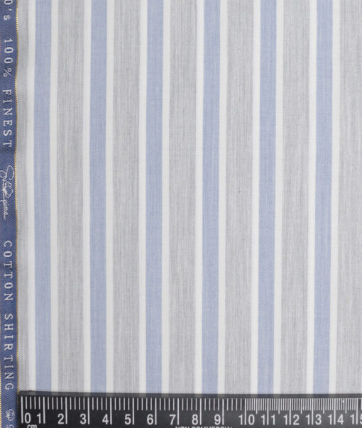Vercelli Italy 2 Ply 100's Supima Cotton Striped Shirting Fabric (Grey & Blue)
