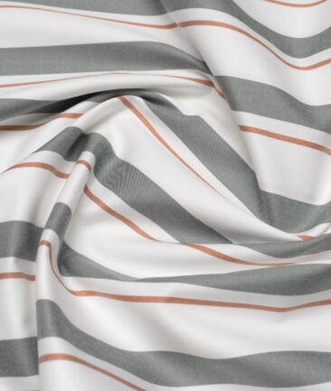 Vercelli Italy 2 Ply 100's Supima Cotton Striped Shirting Fabric (White & Grey)