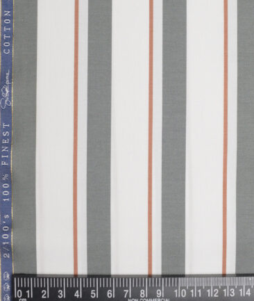 Vercelli Italy 2 Ply 100's Supima Cotton Striped Shirting Fabric (White & Grey)