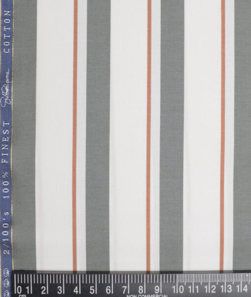 Vercelli Italy 2 Ply 100's Supima Cotton Striped Shirting Fabric (White & Grey)