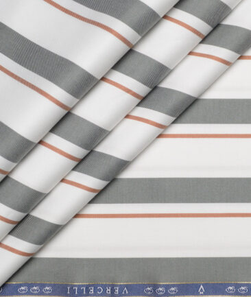 Vercelli Italy 2 Ply 100's Supima Cotton Striped Shirting Fabric (White & Grey)