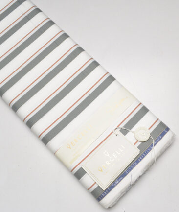 Vercelli Italy 2 Ply 100's Supima Cotton Striped Shirting Fabric (White & Grey)
