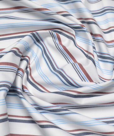 Vercelli Italy 2 Ply 100's Supima Cotton Striped Shirting Fabric (White & Blue)
