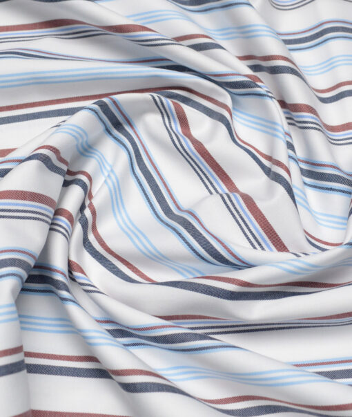 Vercelli Italy 2 Ply 100's Supima Cotton Striped Shirting Fabric (White & Blue)