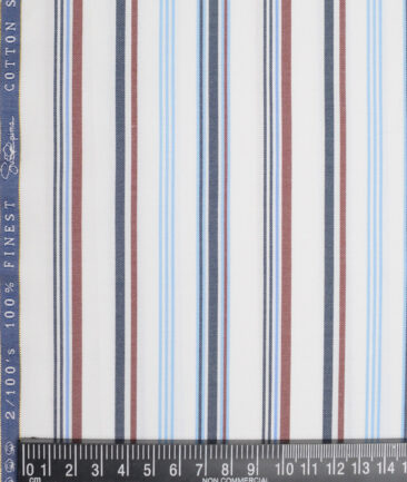 Vercelli Italy 2 Ply 100's Supima Cotton Striped Shirting Fabric (White & Blue)
