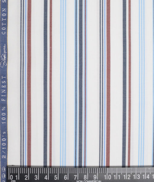 Vercelli Italy 2 Ply 100's Supima Cotton Striped Shirting Fabric (White & Blue)
