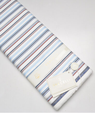 Vercelli Italy 2 Ply 100's Supima Cotton Striped Shirting Fabric (White & Blue)