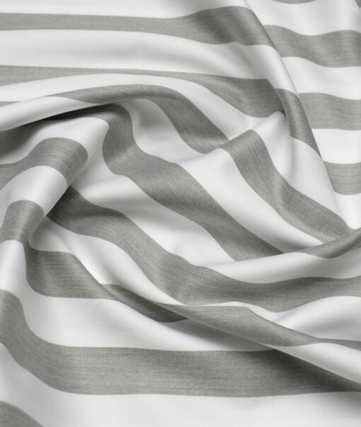 Vercelli Italy 2 Ply 100's Supima Cotton Striped Shirting Fabric (White & Grey)