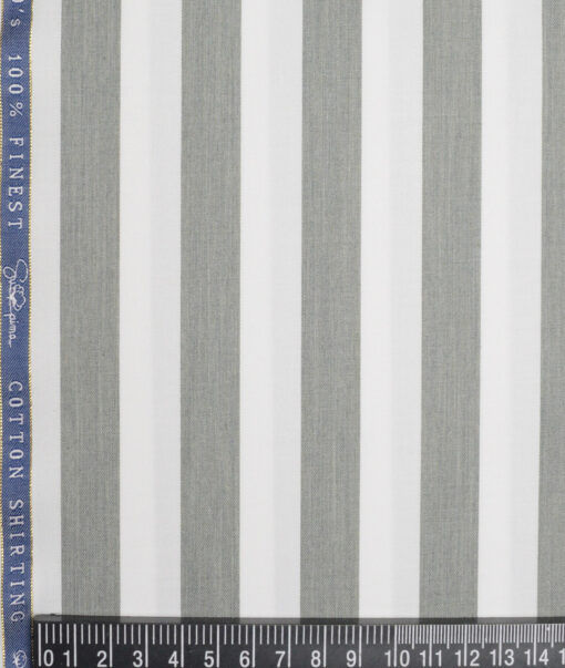 Vercelli Italy 2 Ply 100's Supima Cotton Striped Shirting Fabric (White & Grey)