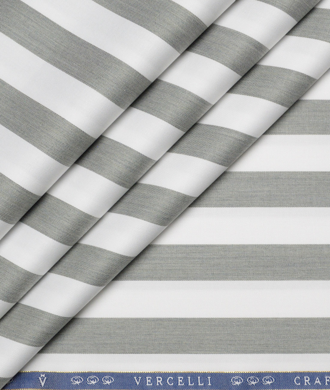 Vercelli Italy 2 Ply 100's Supima Cotton Striped Shirting Fabric (White & Grey) Vercelli Italy 2 Ply 100's Supima Cotton Striped Shirting Fabric (White & Grey)