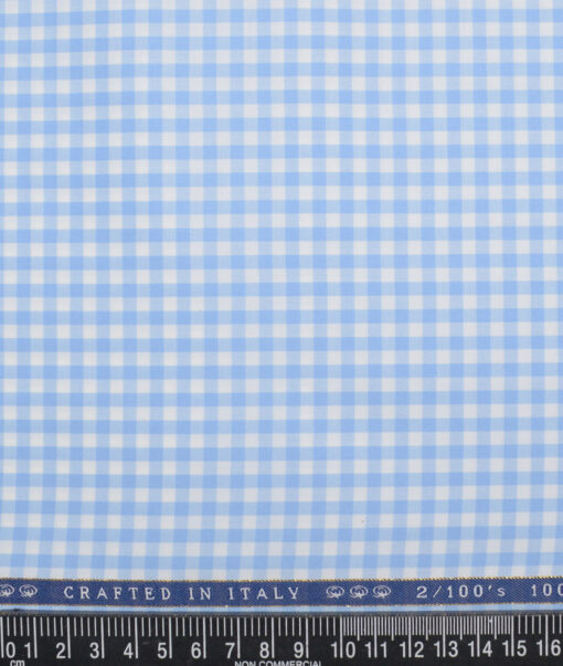 Vercelli Italy 2 Ply 100's Supima Cotton Checks Shirting Fabric (White and Blue)