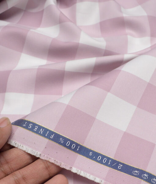 Vercelli Italy 2 Ply 100's Supima Cotton Checks Shirting Fabric (White and Light Mauve)