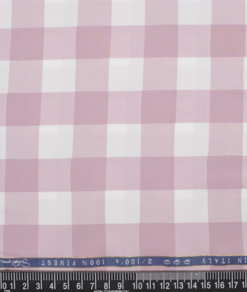 Vercelli Italy 2 Ply 100's Supima Cotton Checks Shirting Fabric (White and Light Mauve)