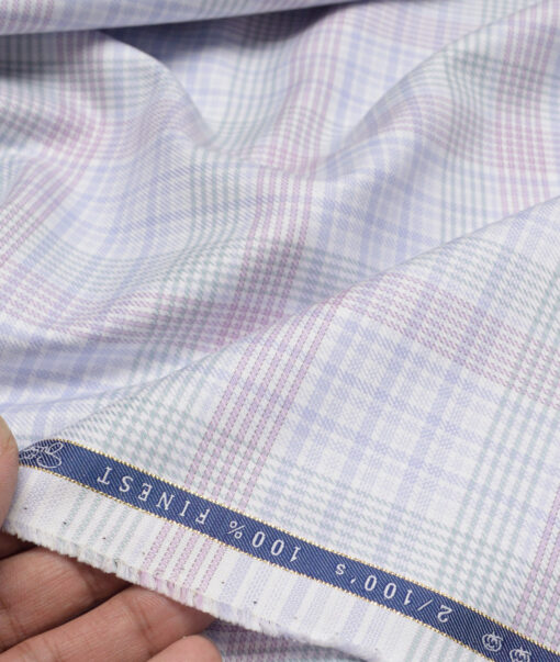 Vercelli Italy 2 Ply 100's Supima Cotton Checks Shirting Fabric (White & Purple)