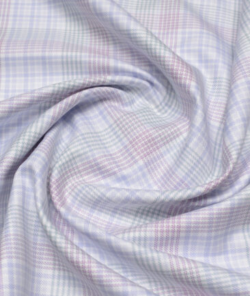Vercelli Italy 2 Ply 100's Supima Cotton Checks Shirting Fabric (White & Purple)