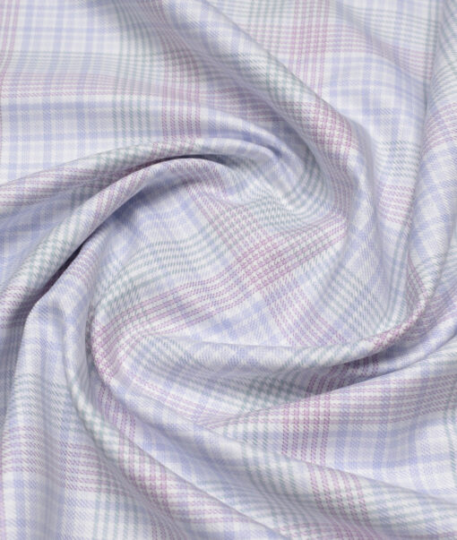 Vercelli Italy 2 Ply 100's Supima Cotton Checks Shirting Fabric (White & Purple)