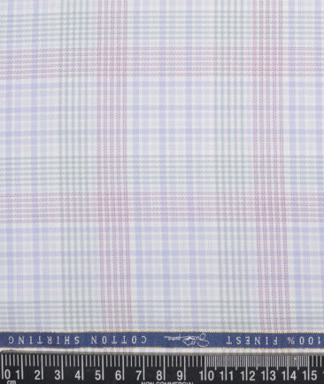 Vercelli Italy 2 Ply 100's Supima Cotton Checks Shirting Fabric (White & Purple)