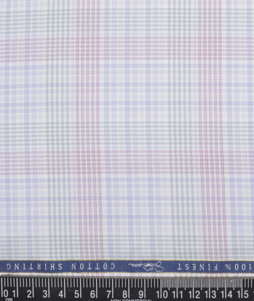 Vercelli Italy 2 Ply 100's Supima Cotton Checks Shirting Fabric (White & Purple)