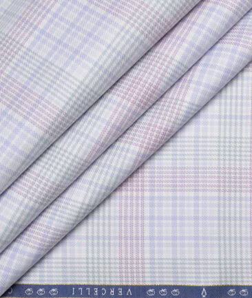 Vercelli Italy 2 Ply 100's Supima Cotton Checks Shirting Fabric (White & Purple)