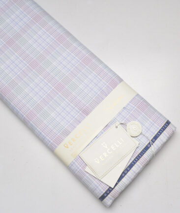 Vercelli Italy 2 Ply 100's Supima Cotton Checks Shirting Fabric (White & Purple)
