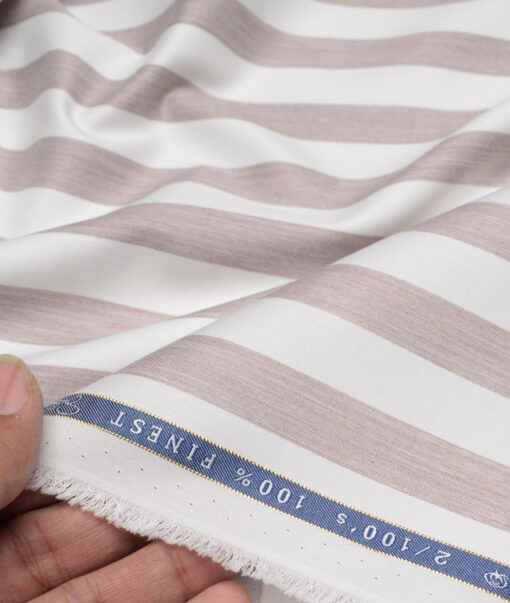 Vercelli Italy 2 Ply 100's Supima Cotton Striped Shirting Fabric (White & Rose Gold)