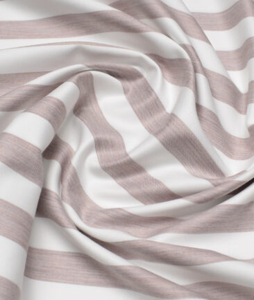 Vercelli Italy 2 Ply 100's Supima Cotton Striped Shirting Fabric (White & Rose Gold)