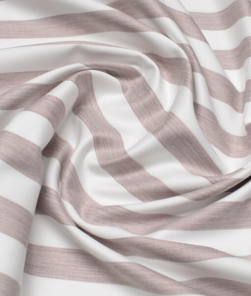 Vercelli Italy 2 Ply 100's Supima Cotton Striped Shirting Fabric (White & Rose Gold)