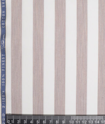 Vercelli Italy 2 Ply 100's Supima Cotton Striped Shirting Fabric (White & Rose Gold)