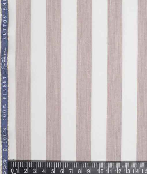 Vercelli Italy 2 Ply 100's Supima Cotton Striped Shirting Fabric (White & Rose Gold)