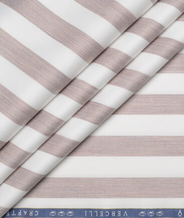 Vercelli Italy 2 Ply 100's Supima Cotton Striped Shirting Fabric (White & Rose Gold)
