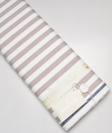 Vercelli Italy 2 Ply 100's Supima Cotton Striped Shirting Fabric (White & Rose Gold)