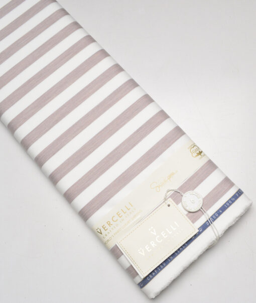 Vercelli Italy 2 Ply 100's Supima Cotton Striped Shirting Fabric (White & Rose Gold)